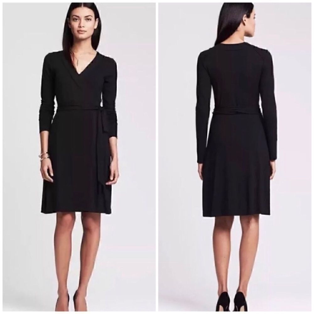 Banana Republic Knit Black Gemma Wrap Dress XS